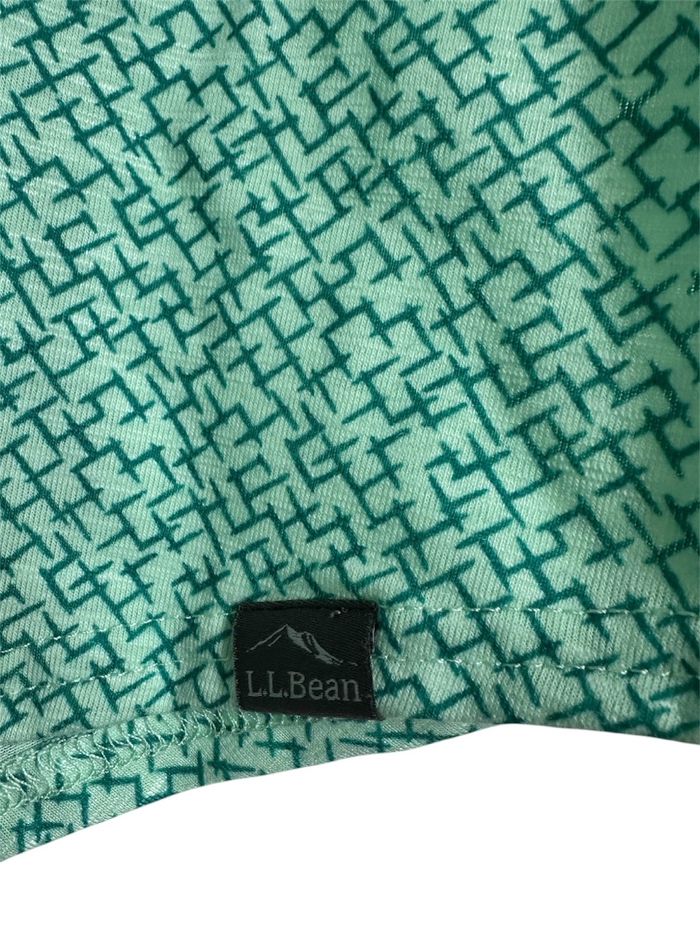 L.L. Bean Seafoam Green Short Sleeve V-Neck Tunic with Geometric Print - Picture 3 of 7